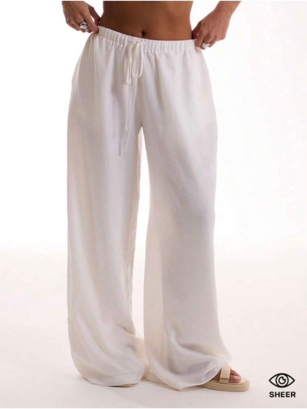 NWOT Sheer Wide-Leg Drawstring Pants in White